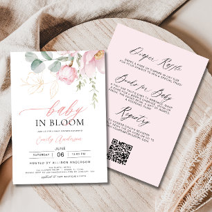 All in One Blush Pink Floral Baby in Bloom Shower Invitation