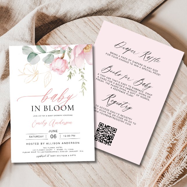 All in One Blush Pink Floral Baby in Bloom Shower Invitation (Creator Uploaded)