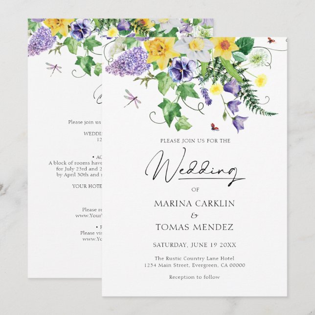 All in One | Bohemian Wildflower Wedding Invitation (Front/Back)