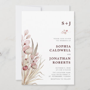 All in One Boho Pink Eucalyptus Dried Palm Wedding Invitation
