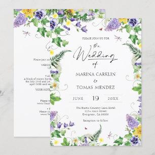 All in One   Boho Watercolor Wildflower Wedding Invitation