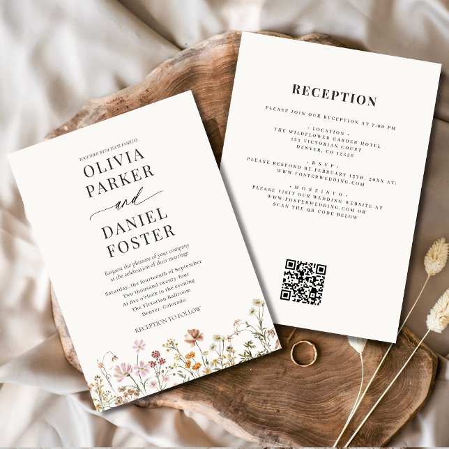 All in One Boho Wildflower QR Code Wedding  Invitation (Creator Uploaded)