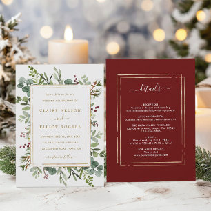 All In One Botanical Christmas Gold Wedding Invitation