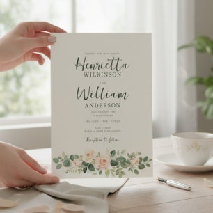 all in one botanical floral green script invitation
