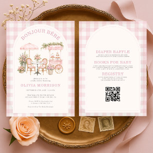All in One Boujour Bebe Pink Girl Baby Shower  Invitation