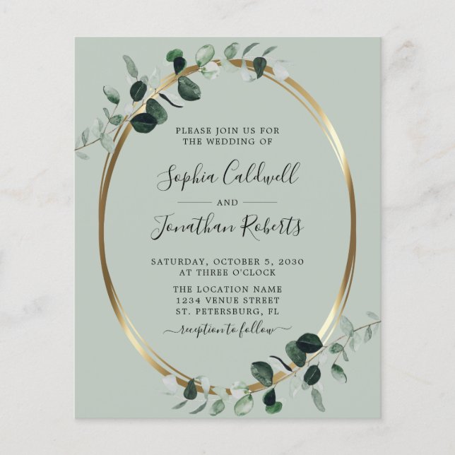 All in One Budget Eucalyptus Wedding Invitation (Front)