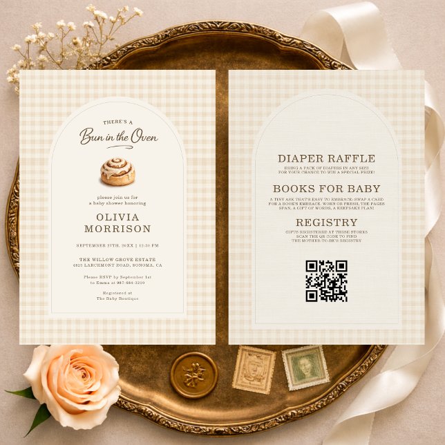 All in One Bun in the Oven Gingham Baby Shower Invitation (Creator Uploaded)