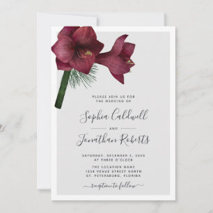 All in One Burgundy Christmas Floral Wedding Invitation