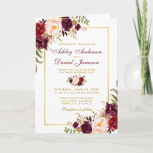 All In One Burgundy Floral Wedding Photo Invite