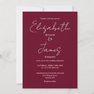 All In One Burgundy Minimalist Elegant Wedding Invitation