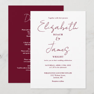 All In One Burgundy Minimalist Elegant Wedding Invitation