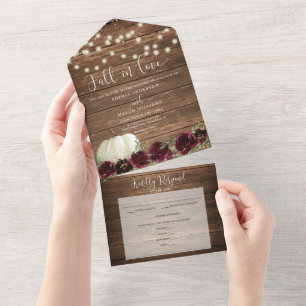 All in One Burgundy Pumpkin Rustic Wedding Invite