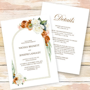 All In One Burnt Orange White Floral Arch Wedding Invitation