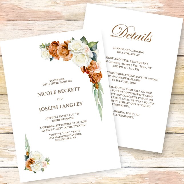 All In One Burnt Orange White Floral Wedding Invitation (Creator Uploaded)