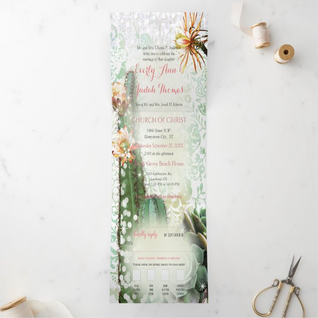 All In One Cactus Succulent Wedding Invitation (Inside)