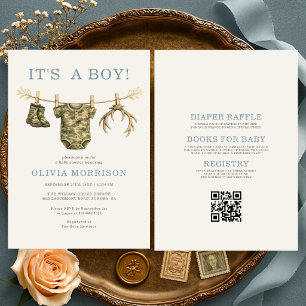 All in One Camo Hunting It's a Boy Baby Shower Invitation