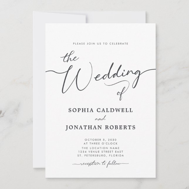 All in One Charcoal Grey Calligraphy Wedding Invit Invitation (Front)