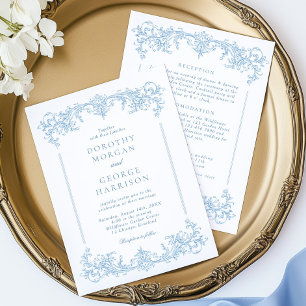 All in One Classic French Victorian Blue Wedding Invitation