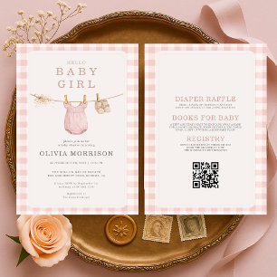 All in One Clothesline Baby Girl Blush Pink Invitation