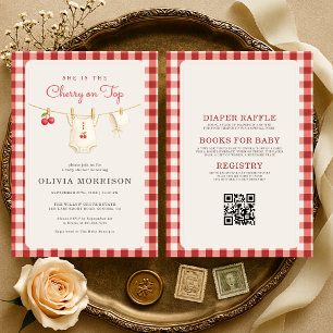 All in One Clothesline Cherry on Top Baby Shower Invitation