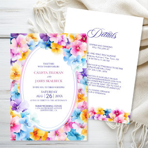 All in One Colorful Floral Oval Wedding Invitation