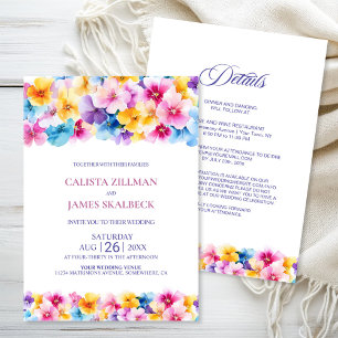 All in One Colorful Floral Wedding Invitation