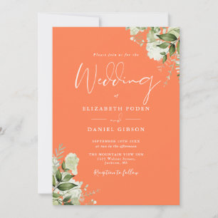 All In One Coral Greenery Floral Wedding Invitation
