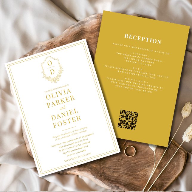 All in One Crest Champagne Gold QR Code Wedding Invitation (Creator Uploaded)