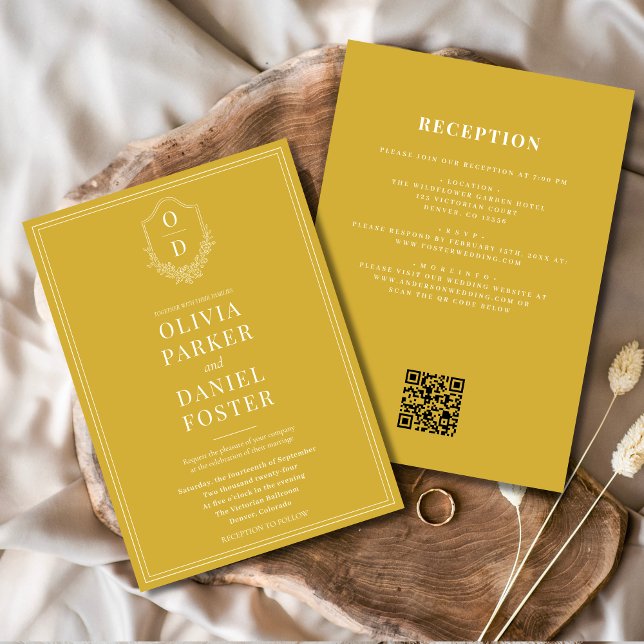 All in One Crest Gold Champagne QR Code Wedding Invitation (Creator Uploaded)