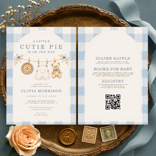 All in One Cutie Pie Boy Clothesline Baby Shower Invitation