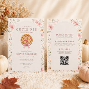 All in One Cutie Pie Floral Pink Bow Baby Shower Invitation