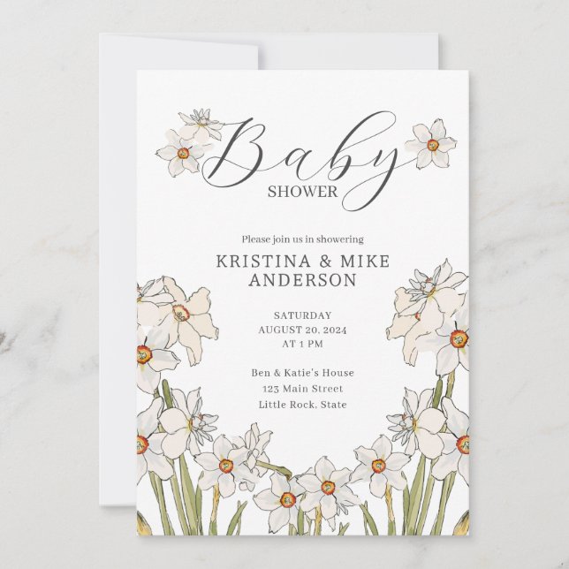 All in One Daffodil Spring QR Code Baby Shower Invitation (Front)