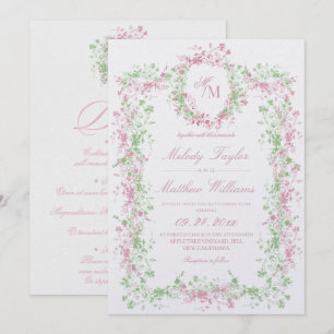 All in One Delicate Blush and Sage Ornate Wedding Invitation