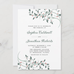 All in One Delicate Christmas Botanicals Wedding Invitation