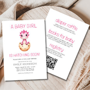 All in One Dinosaur Hatching Soon Baby Girl Shower Invitation