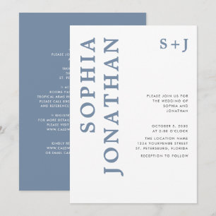 All in One Dusty Blue Bold Typography Wedding Invi Invitation
