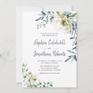 All in One Dusty Blue Eucalyptus Floral Wedding Invitation