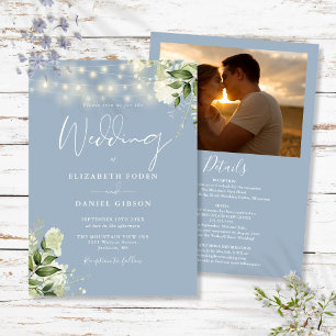 All In One Dusty Blue Greenery Light Photo Wedding Invitation