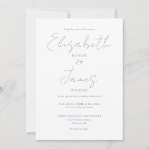 All In One Dusty Blue Minimalist Elegant Wedding Invitation