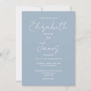 All In One Dusty Blue Minimalist Elegant Wedding Invitation