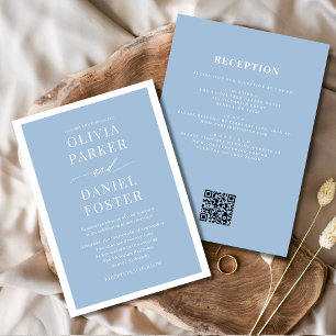 All in One Dusty Blue QR Code Minimalist Wedding Invitation