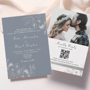 All in One Dusty Blue Wedding QR Code Invitation