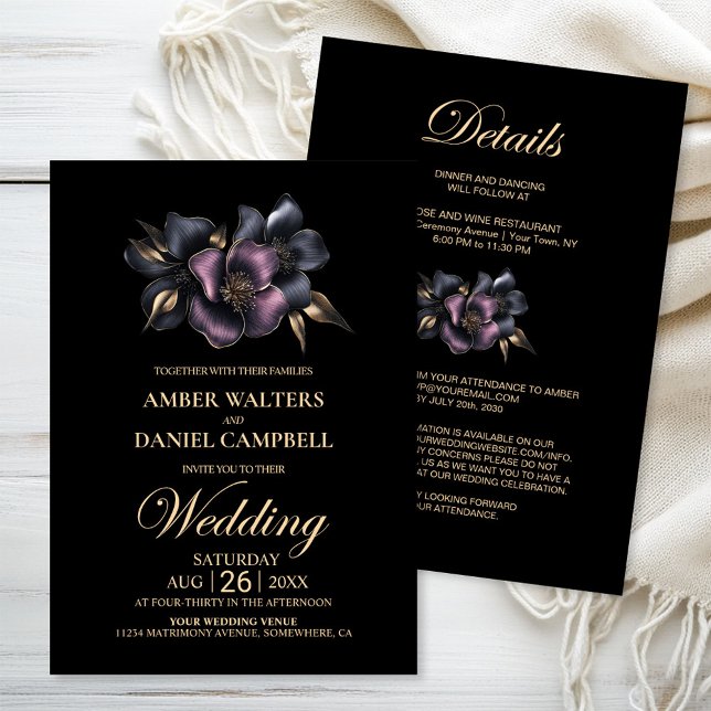 All in One Dusty Pink and Grey Floral Wedding Invitation (Creator Uploaded)