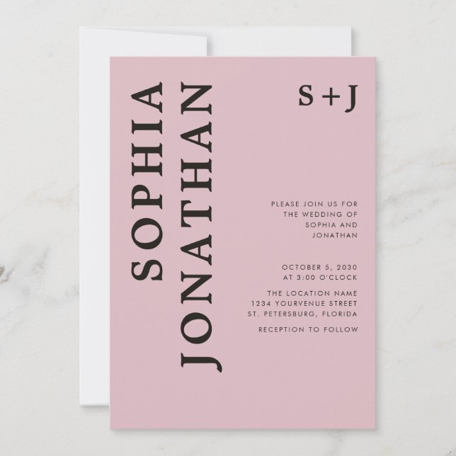 All in One Dusty Rose Bold Onyx Typography Wedding Invitation (Front)