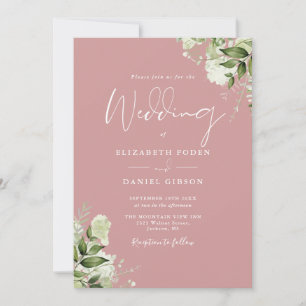 All In One Dusty Rose Greenery Floral Wedding Invitation