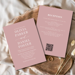All in One Dusty Rose Pink QR Code Wedding Invitation