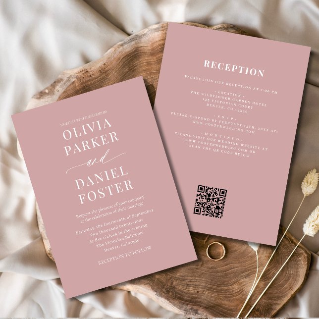All in One Dusty Rose Pink QR Code Wedding Invitation (Creator Uploaded)