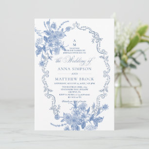 All in One Elegance French Blue Flora Wedding Invitation