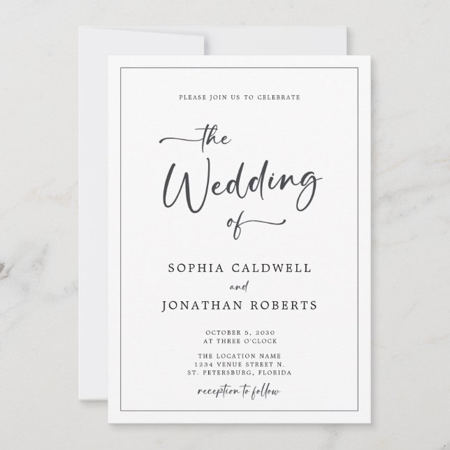 All in One Elegant Black and White Wedding Invitation (Front)