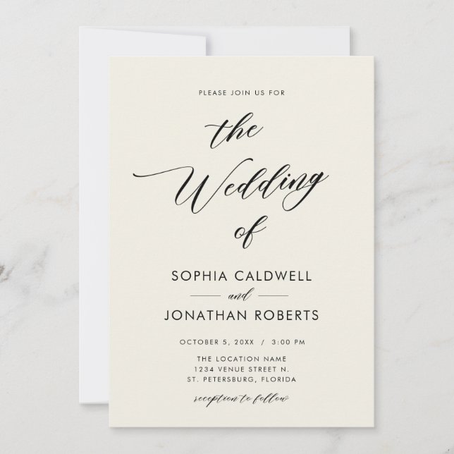 All in One Elegant Black Calligraphy Wedding Invitation (Front)